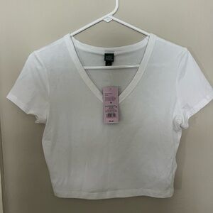 Wild Fable White V-Neck Crop Top